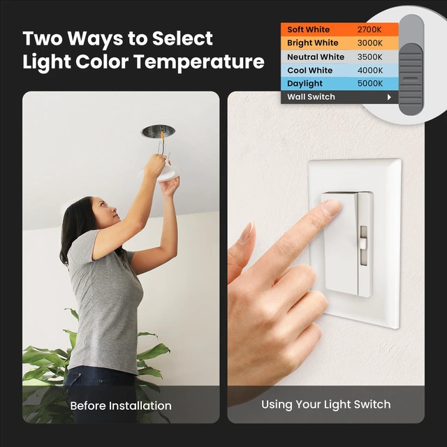 Alt view image 5 of 7 - 5/6in LED Recessed Downlight Retrofit Kit, 120W Eq, 4 Pack Dimmable, Adjustable White 2700K5000K, 2000 Lumens, Ideal for Larger Spaces or High Ceilings, E26 Adapter Included