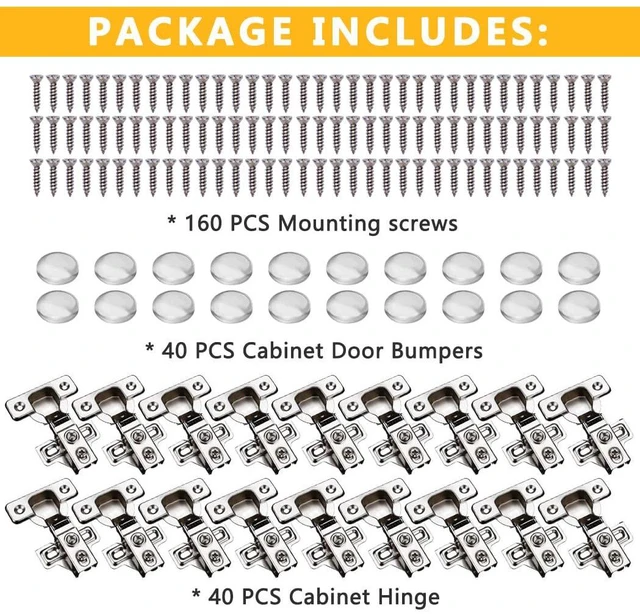 Alt view image 6 of 7 - 40 Pack Soft Close Cabinet Door Hinges for 1/2 Inch Overlay Cupboard, 105 Degree Opening Angel, Stainless Concealed Kitchen Cabinet Hinges with Mounting Screws and Manual