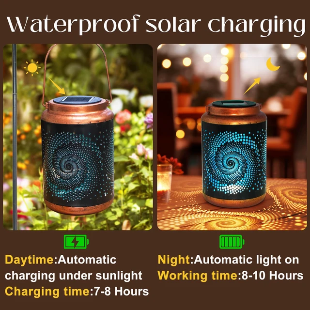 Alt view image 2 of 7 - Birthday Gifts for Women Mom Grandma Wife, Solar Lanterns Outdoor Waterproof, Metal Hanging Lights Garden Decor, LED Decorative Lantern for Patio Porch Backyard, Blue, 4 Pack