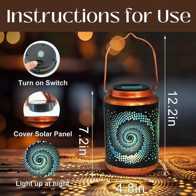 Alt view image 3 of 7 - Birthday Gifts for Women Mom Grandma Wife, Solar Lanterns Outdoor Waterproof, Metal Hanging Lights Garden Decor, LED Decorative Lantern for Patio Porch Backyard, Blue, 4 Pack