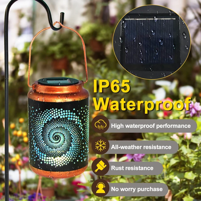 Alt view image 4 of 7 - Birthday Gifts for Women Mom Grandma Wife, Solar Lanterns Outdoor Waterproof, Metal Hanging Lights Garden Decor, LED Decorative Lantern for Patio Porch Backyard, Blue, 4 Pack