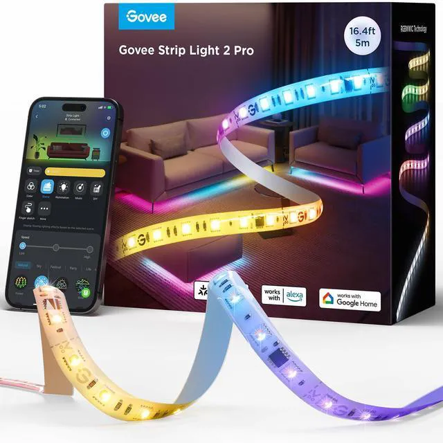Main image of RGBWWIC LED Strip Light 2 Pro 16.4ft, Smart Control, APP, WiFi Work with Alexa, Google Assistant Segmented DIY multi-color LED strip lights for Bedroom, Cabinet,Home Decor