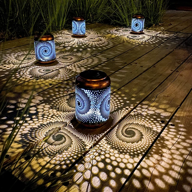 Alt view image 7 of 7 - Birthday Gifts for Women Mom Grandma Wife, Solar Lanterns Outdoor Waterproof, Metal Hanging Lights Garden Decor, LED Decorative Lantern for Patio Porch Backyard, Blue, 4 Pack