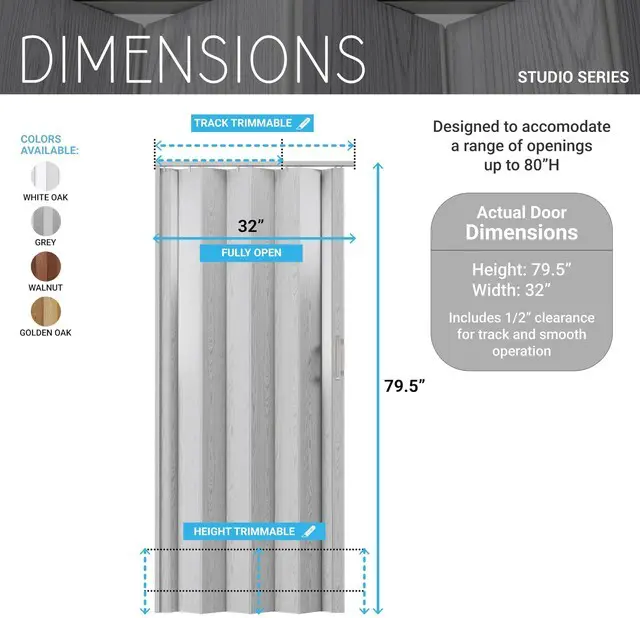 Alt view image 4 of 7 - Studio Series 32" x 80" PVC Foldable Accordion Door, Walnut Trimmable PVC panels, flexible single-layer design, space-saving interior door, room divider, easy installation