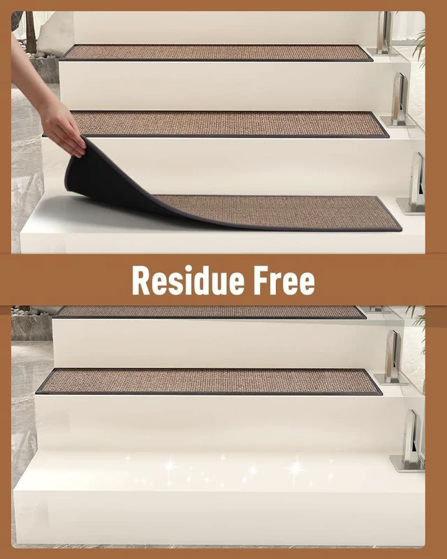 Alt view image 4 of 6 - Non Slip Stair-Treads, Rubber Backing Stair-Runners for Wooden Steps 15PCS Residue Free Carpet Stair Treads for Kids and Dogs 8"x30" Light Gray