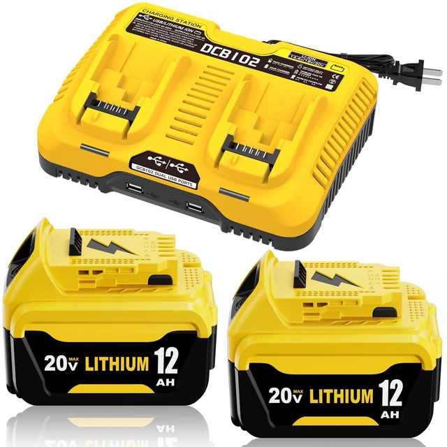 Main image of 2Packs 12.0Ah DCB206 Replacement for Dewalt 20V Battery and DCB102 Charger Compatible with Dewalt 20V Battery Lithium DCB203 DCB207 DCB204 DCB201 Power Tool