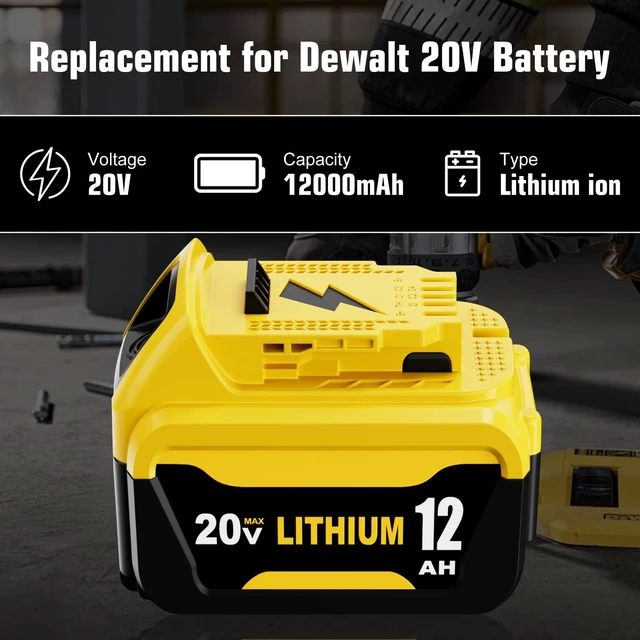Alt view image 2 of 7 - 2Packs 12.0Ah DCB206 Replacement for Dewalt 20V Battery and DCB102 Charger Compatible with Dewalt 20V Battery Lithium DCB203 DCB207 DCB204 DCB201 Power Tool