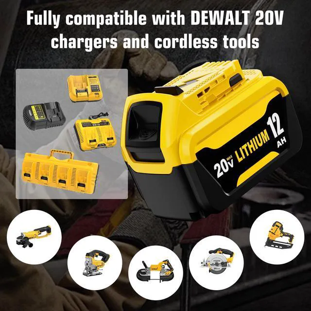 Alt view image 6 of 7 - 2Packs 12.0Ah DCB206 Replacement for Dewalt 20V Battery and DCB102 Charger Compatible with Dewalt 20V Battery Lithium DCB203 DCB207 DCB204 DCB201 Power Tool
