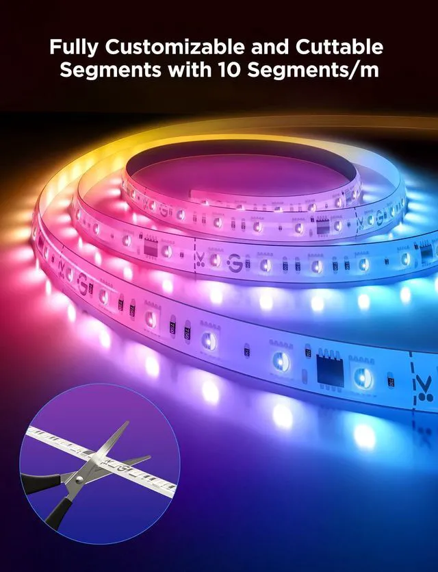 Alt view image 7 of 7 - RGBWWIC LED Strip Light 2 Pro 16.4ft, Smart Control, APP, WiFi Work with Alexa, Google Assistant Segmented DIY multi-color LED strip lights for Bedroom, Cabinet,Home Decor