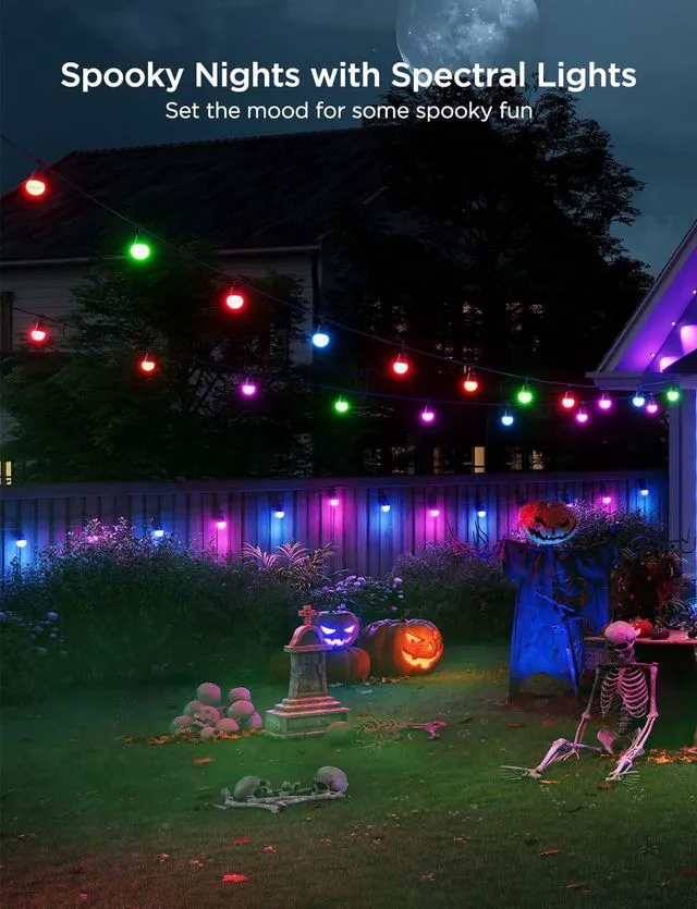 Alt view image 2 of 7 - Smart Outdoor String Lights 2, 48ft RGBIC Patio Lights with 15 Bulbs Dimmable Warm White LED Bulbs, IP65 Waterproof, 47 Scene Modes for Backyard, Balcony, Work with Alexa, App Control