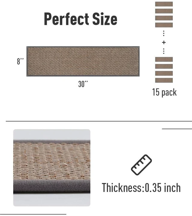 Alt view image 6 of 6 - Non Slip Stair-Treads, Rubber Backing Stair-Runners for Wooden Steps 15PCS Residue Free Carpet Stair Treads for Kids and Dogs 8"x30" Light Gray