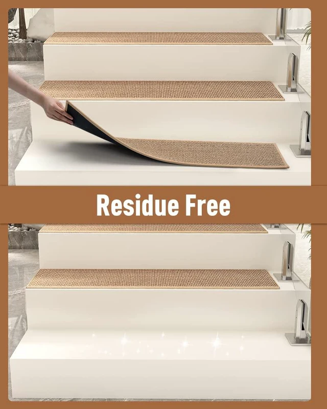 Alt view image 4 of 7 - Non Slip Stair-Treads, Rubber Backing Stair-Runners for Wooden Steps 7PCS Residue Free Carpet Stair Treads for Kids and Dogs 8"x30" Beige