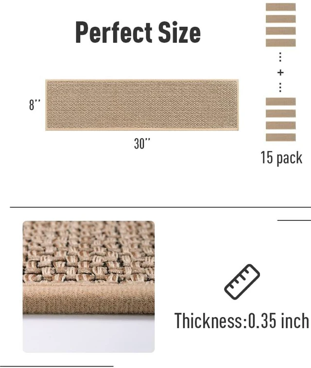 Alt view image 6 of 7 - Non Slip Stair-Treads, Rubber Backing Stair-Runners for Wooden Steps 15PCS Residue Free Carpet Stair Treads for Kids and Dogs 8"x30" Beige