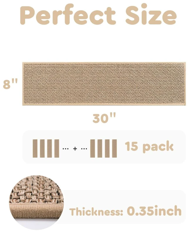 Alt view image 7 of 7 - Non Slip Stair-Treads, Rubber Backing Stair-Runners for Wooden Steps 7PCS Residue Free Carpet Stair Treads for Kids and Dogs 8"x30" Beige