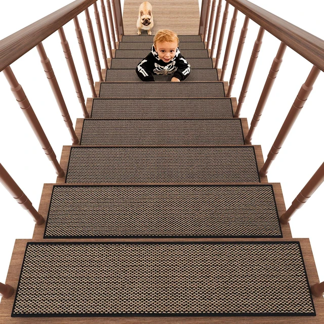 Main image of Non Slip Stair-Treads, Rubber Backing Stair-Runners for Wooden Steps 15PCS Residue Free Carpet Stair Treads for Kids and Dogs 8"x30" Black