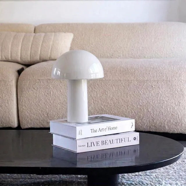 Alt view image 3 of 7 - Celia Table Lamp 10" Touch-Controlled Mushroom Small Lamp, Cordless & Dimmable LED, Portable Bedside Night Light, Sustainable Accent Light, Recycled Modern Patio Lamp, Home Décor Cream