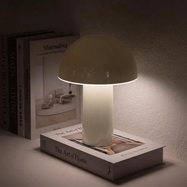Alt view image 5 of 7 - Celia Table Lamp 10" Touch-Controlled Mushroom Small Lamp, Cordless & Dimmable LED, Portable Bedside Night Light, Sustainable Accent Light, Recycled Modern Patio Lamp, Home Décor Cream