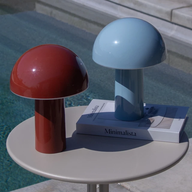 Alt view image 2 of 7 - Celia Table Lamp 10" Touch-Controlled Mushroom Accent Lamp, Cordless & Dimmable LED, Portable & Rechargeable Bedside Night Light, Sustainable Recycled Modern Patio Lamp for Home Décor, Red