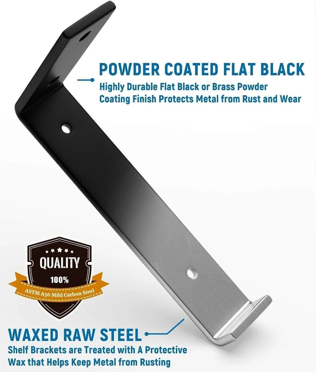 Alt view image 5 of 7 - 12 inch Shelf Brackets 12-Pack, 1/5" Thick Floating Shelf Bracket 11.25" x 6" x 1.5", Heavy Duty Shelf Support for DIY Wall Shelf, Black Industrial Bracket for Kitchen, Garage, Living Room