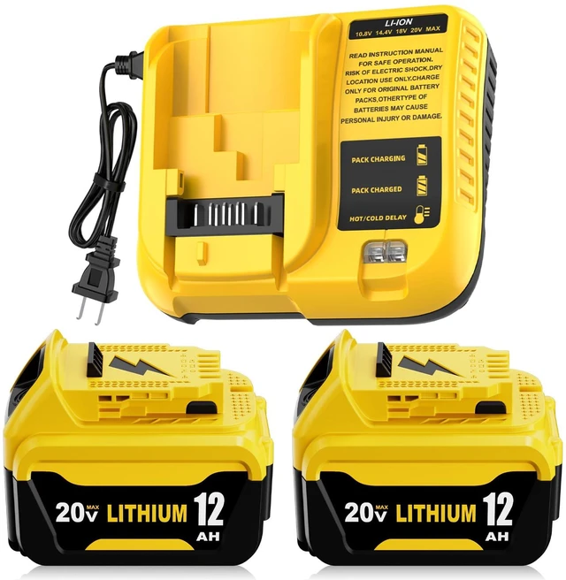 Main image of 12.0Ah DCB206 Replace for Dewalt 20V Max Battery and DCB107 Charger, 2Pack Compatible with Dewalt 20V Battery DCB200 DCB201 DCB203 DCB207 DCD/DCF/DCG Series Power Tools