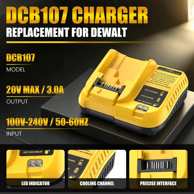 Alt view image 6 of 7 - 12.0Ah DCB206 Replace for Dewalt 20V Max Battery and DCB107 Charger, 2Pack Compatible with Dewalt 20V Battery DCB200 DCB201 DCB203 DCB207 DCD/DCF/DCG Series Power Tools
