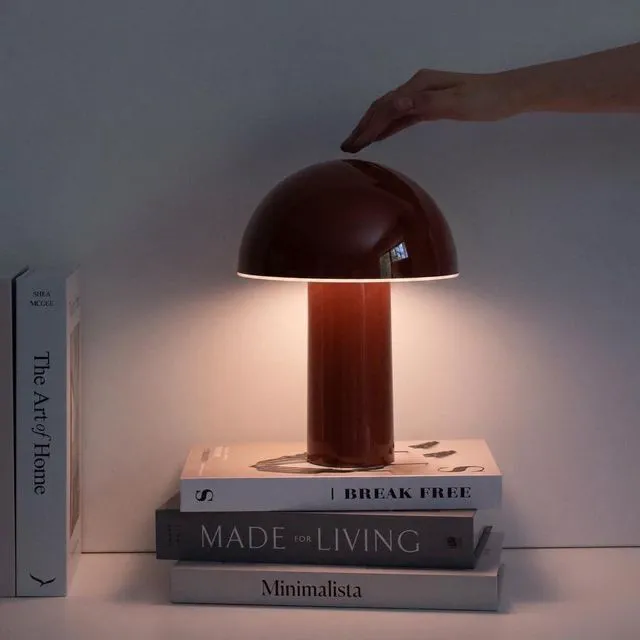 Alt view image 3 of 7 - Celia Table Lamp 10" Touch-Controlled Mushroom Accent Lamp, Cordless & Dimmable LED, Portable & Rechargeable Bedside Night Light, Sustainable Recycled Modern Patio Lamp for Home Décor, Red