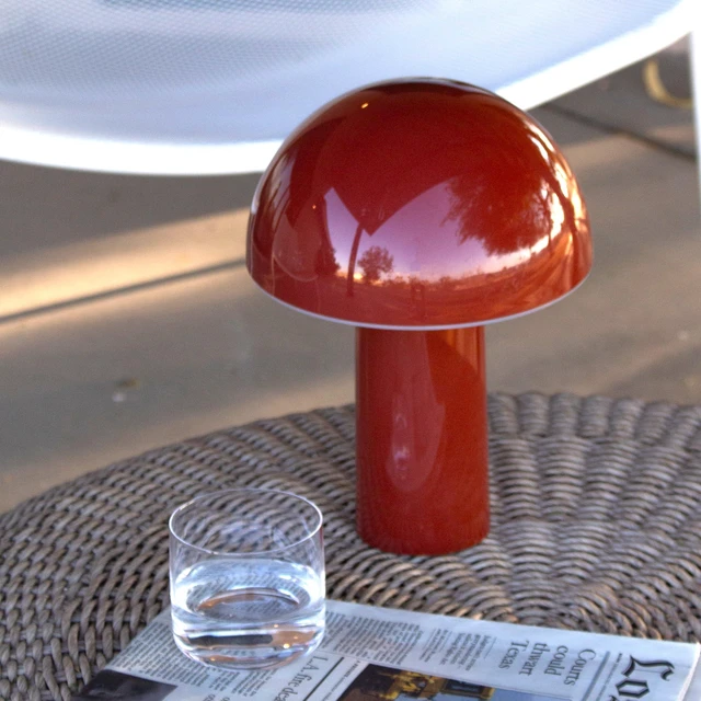 Alt view image 4 of 7 - Celia Table Lamp 10" Touch-Controlled Mushroom Accent Lamp, Cordless & Dimmable LED, Portable & Rechargeable Bedside Night Light, Sustainable Recycled Modern Patio Lamp for Home Décor, Red
