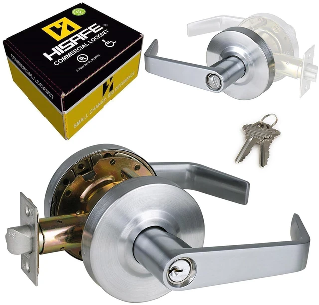 Main image of Keyed Entry Commercial Door Lock for Office Heavy Duty Grade 2 Lever 2-3/4''Backset, Non-Handed, UL 3 Hour Fire Rated, ADA Compliant, Satin Chrome Finish 26D, X-XG-ET-70