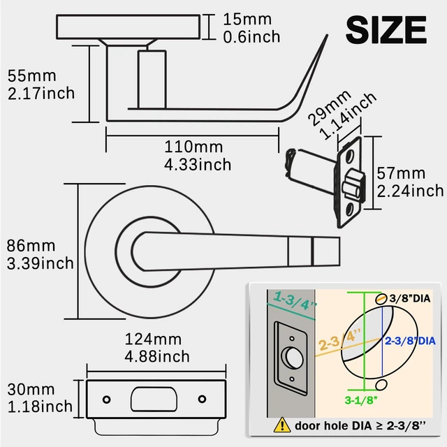 Alt view image 3 of 7 - Keyed Entry Commercial Door Lock for Office Heavy Duty Grade 2 Lever 2-3/4''Backset, Non-Handed, UL 3 Hour Fire Rated, ADA Compliant, Satin Chrome Finish 26D, X-XG-ET-70