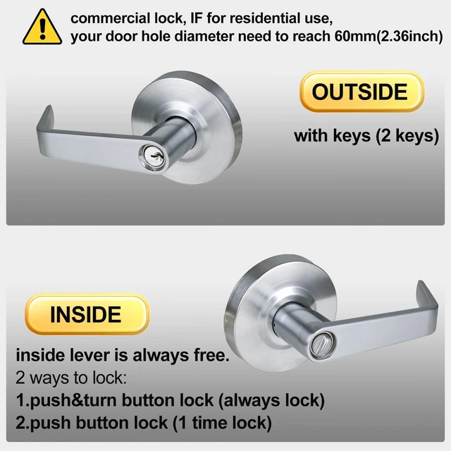 Alt view image 5 of 7 - Keyed Entry Commercial Door Lock for Office Heavy Duty Grade 2 Lever 2-3/4''Backset, Non-Handed, UL 3 Hour Fire Rated, ADA Compliant, Satin Chrome Finish 26D, X-XG-ET-70