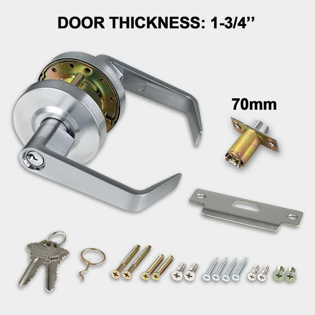 Alt view image 7 of 7 - Keyed Entry Commercial Door Lock for Office Heavy Duty Grade 2 Lever 2-3/4''Backset, Non-Handed, UL 3 Hour Fire Rated, ADA Compliant, Satin Chrome Finish 26D, X-XG-ET-70
