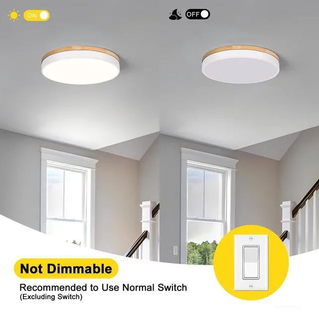 Alt view image 6 of 7 - Modern Wood White Flush Mount Ceiling Light 15.75 Inch Round LED Low Profile Lighting Fixture For Kitchen Bedroom Bathroom Laundry Hallway Entryway Closet Living Room
