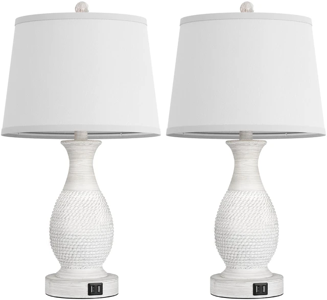 Alt view image 2 of 7 - Set of 2 Table Lamps with USB C+A Fast Charging Ports, 26" Tall Farmhouse Living Room Lamp with 3-Way Dimmable Nightstand Lamp White Fabric Shade for Living Room Bedroom Home Office