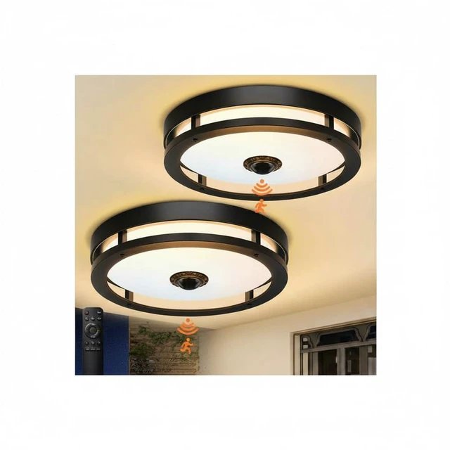 Main image of Outdoor Motion Sensor Ceiling Light with Remote,Dimmable,12",2Pack 2700-5000K, Aluminum Exterior LED Flush Mount Fixture, Dusk to Dawn, Modern for Balcony,Garage,Entryway,Patio,Porch, Black