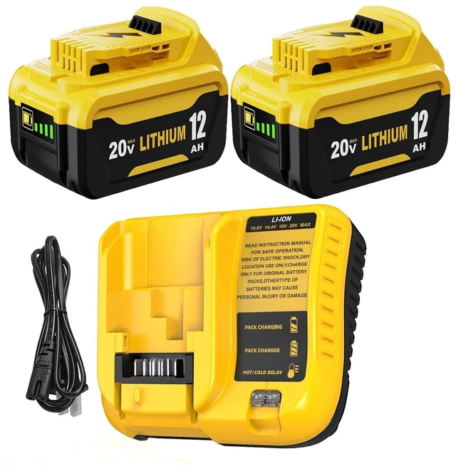 Main image of 2 Pack 12.0Ah DCB206 Replacement for Dewalt 20V Battery and DCB107 Charger