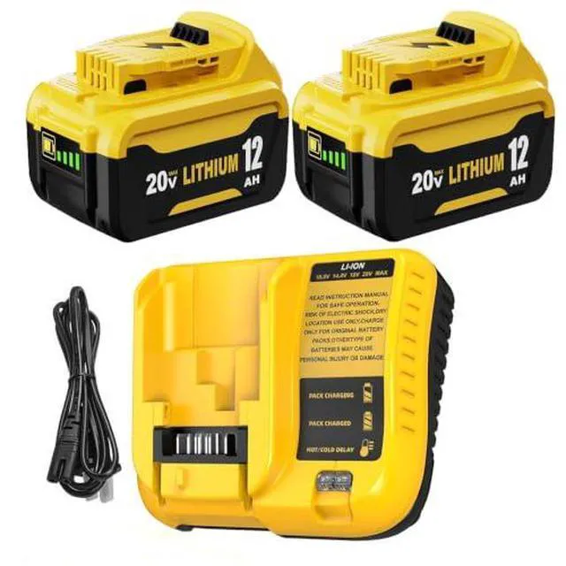 Alt view image 7 of 7 - 2 Pack 12.0Ah DCB206 Replacement for Dewalt 20V Battery and DCB107 Charger