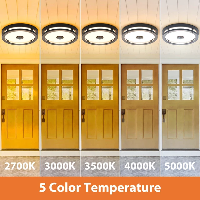 Alt view image 3 of 7 - Outdoor Motion Sensor Ceiling Light with Remote,Dimmable,12",2Pack 2700-5000K, Aluminum Exterior LED Flush Mount Fixture, Dusk to Dawn, Modern for Balcony,Garage,Entryway,Patio,Porch, Black