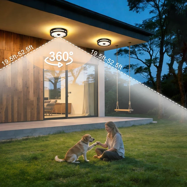 Alt view image 5 of 7 - Outdoor Motion Sensor Ceiling Light with Remote,Dimmable,12",2Pack 2700-5000K, Aluminum Exterior LED Flush Mount Fixture, Dusk to Dawn, Modern for Balcony,Garage,Entryway,Patio,Porch, Black