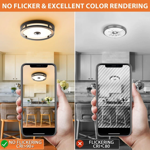 Alt view image 6 of 7 - Outdoor Motion Sensor Ceiling Light with Remote,Dimmable,12",2Pack 2700-5000K, Aluminum Exterior LED Flush Mount Fixture, Dusk to Dawn, Modern for Balcony,Garage,Entryway,Patio,Porch, Black