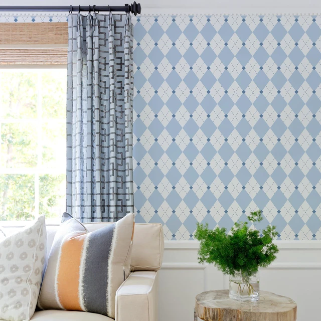 Alt view image 4 of 7 - Retro Checkered Peel and Stick Wallpaper Light Blue and White Wallpaper 17.3"x480" Vintage Plaid British Geometric Wall Paper for Bathroom Kitchen Cabinet Contact Paper