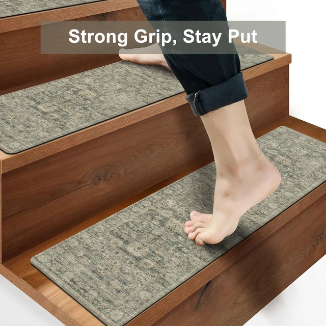 Alt view image 3 of 7 - Stair Treads Non Slip Stair Runners for Wooden Steps, 8"x30" Rubber Backing Stair Mats Carpet Stair Tread Covers Staircase Step Treads for Dogs, Kids & Elders, Brown, 15PCS