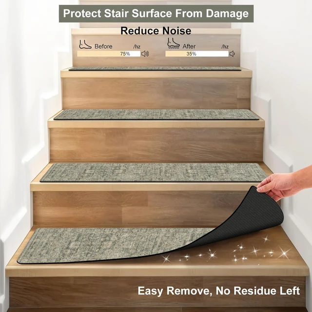 Alt view image 4 of 7 - Stair Treads Non Slip Stair Runners for Wooden Steps, 8"x30" Rubber Backing Stair Mats Carpet Stair Tread Covers Staircase Step Treads for Dogs, Kids & Elders, Brown, 15PCS
