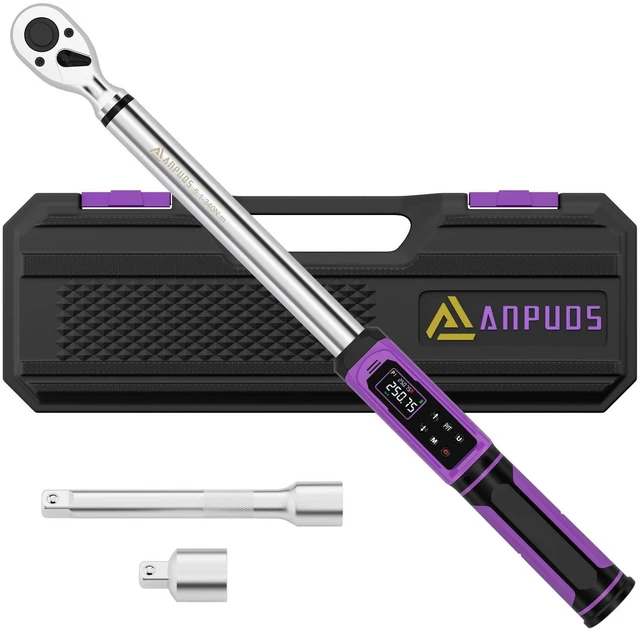 Main image of 1/2" Digital Torque Wrench, ±1% Accuracy, 3.76-250.75 Ft-lb 9 Presets, 500 Data Storage, LED/Buzzer/Vibration Alerts, 5 Units, Color Display, Adapter & Extension for Auto Repair