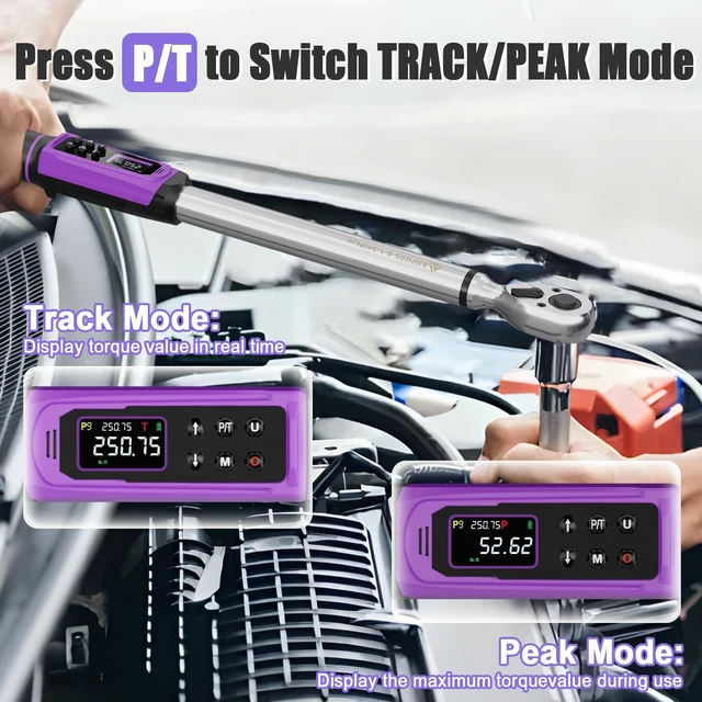 Alt view image 5 of 7 - 1/2" Digital Torque Wrench, ±1% Accuracy, 3.76-250.75 Ft-lb 9 Presets, 500 Data Storage, LED/Buzzer/Vibration Alerts, 5 Units, Color Display, Adapter & Extension for Auto Repair