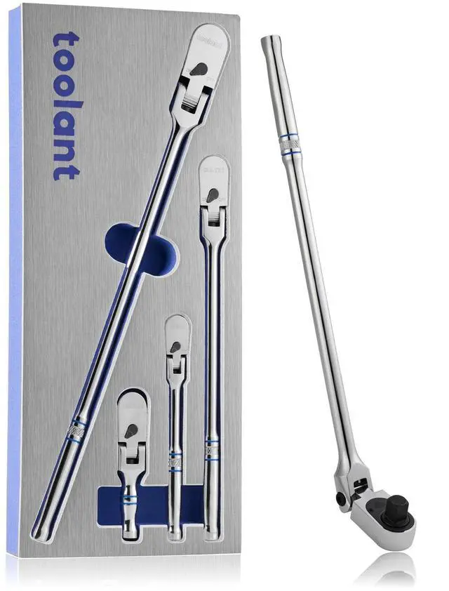 Main image of 4Pcs Flex Head Ratchet Set, 1/4&3/8"&1/2" Drive Gear Wrench Compact Head Ratchet Wrenches, 90-Tooth Gear, 180° Flex, 11 Positions, Longer Handle, 1.5X ASME Durability