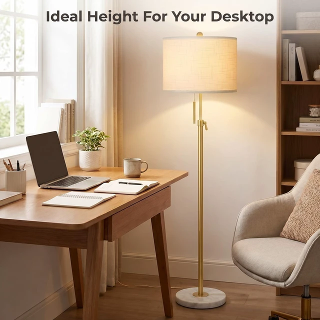 Alt view image 5 of 7 - Gold Floor Lamps for Living Room, 55"-67" Height Adjustable Modern Tall Lamp, 3-Way Dimmable Standing Lamp for Bedroom Office Reading Corner Home Decor, New House Warming Gifts