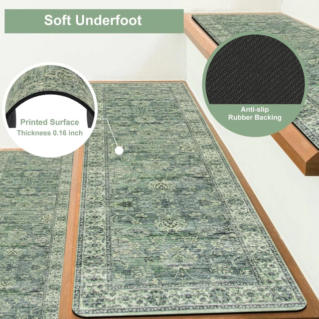 Alt view image 2 of 7 - Non-Slip Stair Treads for Wooden Steps 30"X8" Indoor Stair Runners Slip Resistant Stair Rugs Safety Mats for Dogs, Kids & Elders, Rubber Backed Stair Treads Stair Covers, 15PC, Green