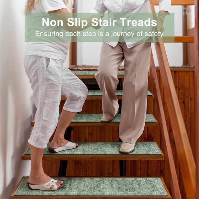 Alt view image 6 of 7 - Non-Slip Stair Treads for Wooden Steps 30"X8" Indoor Stair Runners Slip Resistant Stair Rugs Safety Mats for Dogs, Kids & Elders, Rubber Backed Stair Treads Stair Covers, 15PC, Green