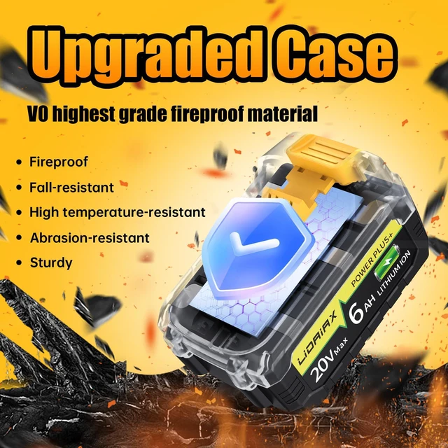 Alt view image 6 of 7 - True Capacity Replacement Battery Compatible with Dewalt 20V Max Tool, Automotive Grade Lithium Ion Cells, V0 Highest Grade Fireproof Case, Longer Runtime - 6.0AH, 2 Pack