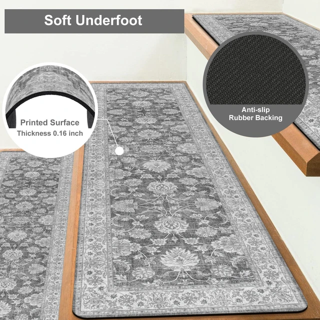 Alt view image 2 of 7 - Extra Non-Slip Stair Treads for Wooden Steps 15PCS, 30"X8" Rubber Indoor Stair Runner Slip Resistant Stair Rugs Safety Mats for Dogs, Kids & Elders, Stairway Grip Step Treads, Gray